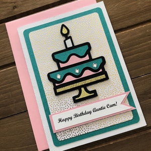 Handmade Birthday Card, Personalized Card, Birthday Cake Card, Custom Birthday Card, Card for Her, Pretty Birthday Card, Girl Birthday Card