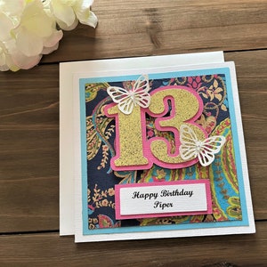 Handmade Personalized Butterfly Birthday Card, 13th, 21st, 30, 50th, 75th, 80, Card for Her, Pretty, Girl Birthday, Custom Age