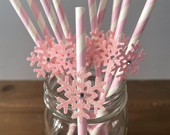 Glitter Snowflake Party Straws: Winter Baby Shower Birthday Decor