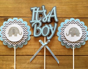 Elephant Centerpiece, Elephant Cake Topper, Elephant Baby Shower, Boy Elephant Baby, Baby Shower, Elephant Decoration, It's a Boy, Blue