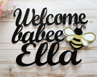 Personalized Glitter Bee Cake Topper: Welcome Babee, Baby Shower Decor