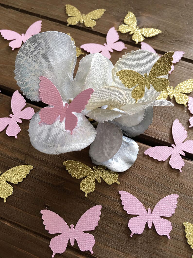Pink and Gold Butterfly Confetti Pink Butterfly Baby Shower Etsy