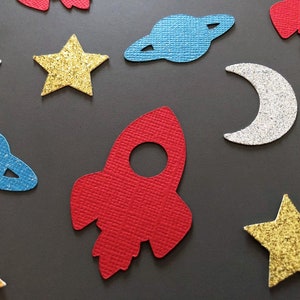 Outer Space Confetti, Space Birthday, Planet Confetti, 1st Trip aound the sun, Space Baby Shower, Rocket Confetti, Star Moon, Moon Star