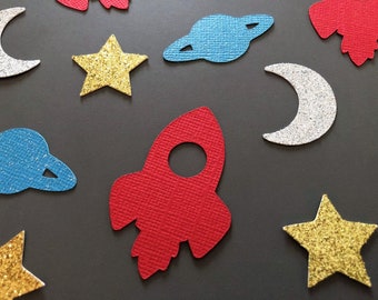 Outer Space Confetti, Space Birthday, Planet Confetti, 1st Trip aound the sun, Space Baby Shower, Rocket Confetti, Star Moon, Moon Star