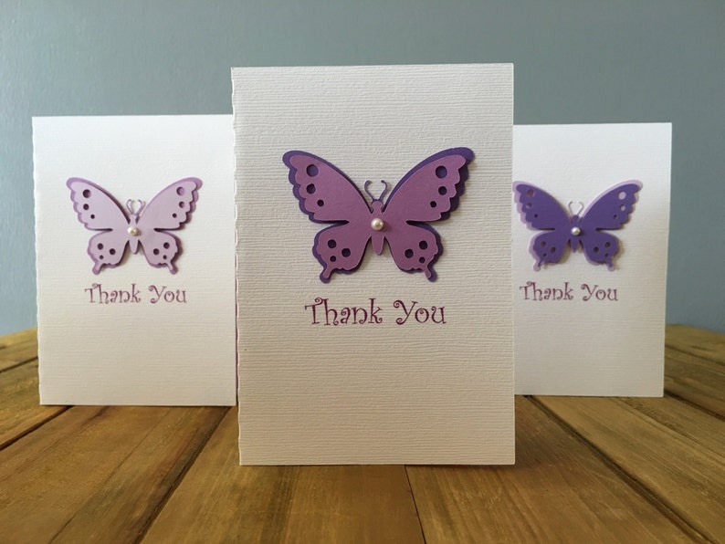 6 Handmade Butterfly Thank You Cards Purple Butterfly