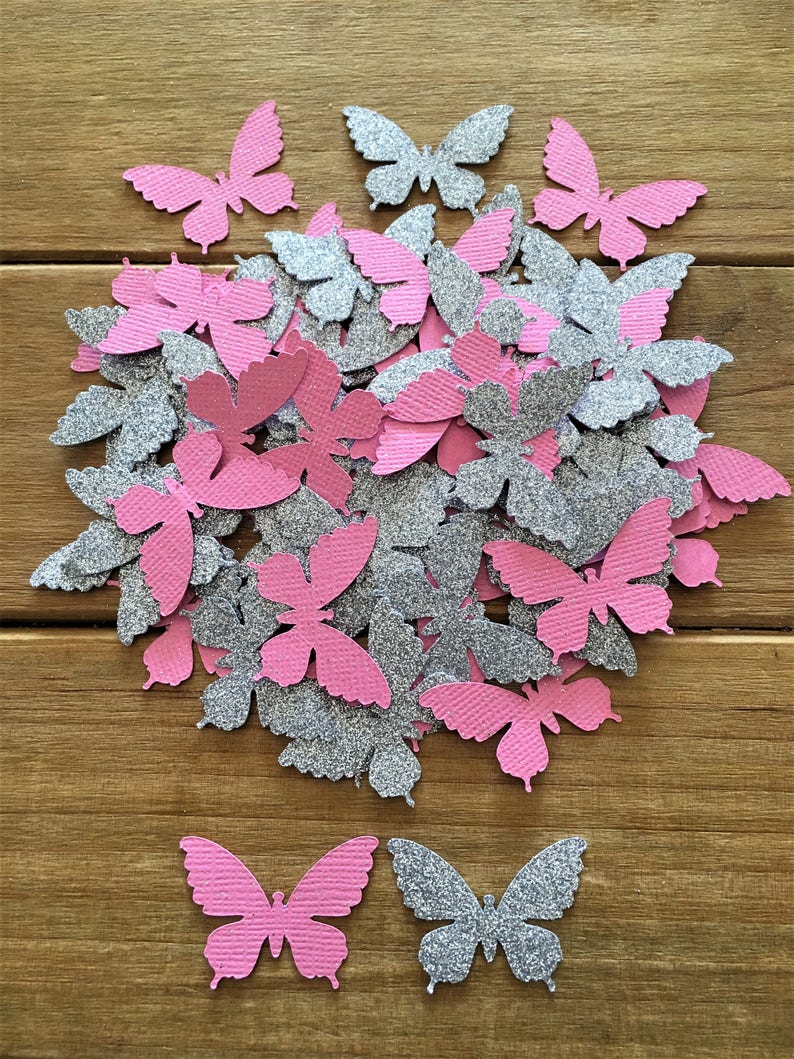 Pink And Silver Butterfly Confetti Pink Butterfly Butterfly Etsy