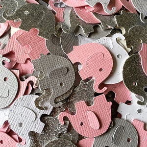 Pink and Gray Elephant Confetti, Elephant, die cut, elephant baby shower confetti, It's a Girl, elephant decoration, girl baby shower image 2