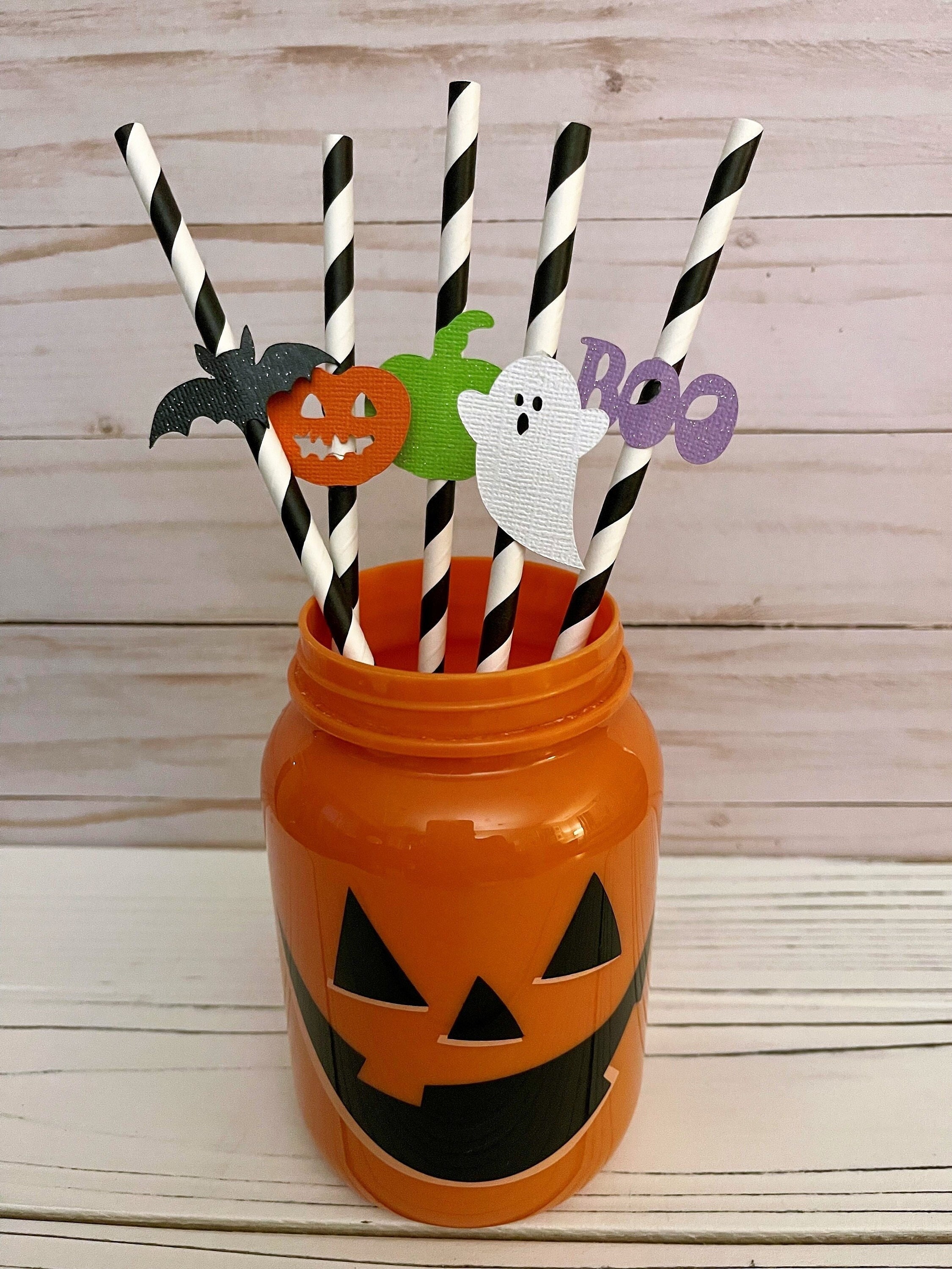 10 Halloween Straws Bat Straws Halloween Paper Straw Ghost Etsy