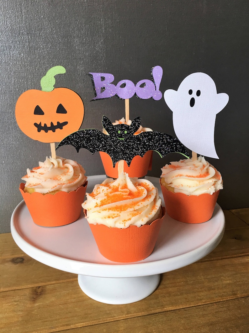 12 Halloween Cupcake Toppers Halloween Food Picks Halloween Etsy
