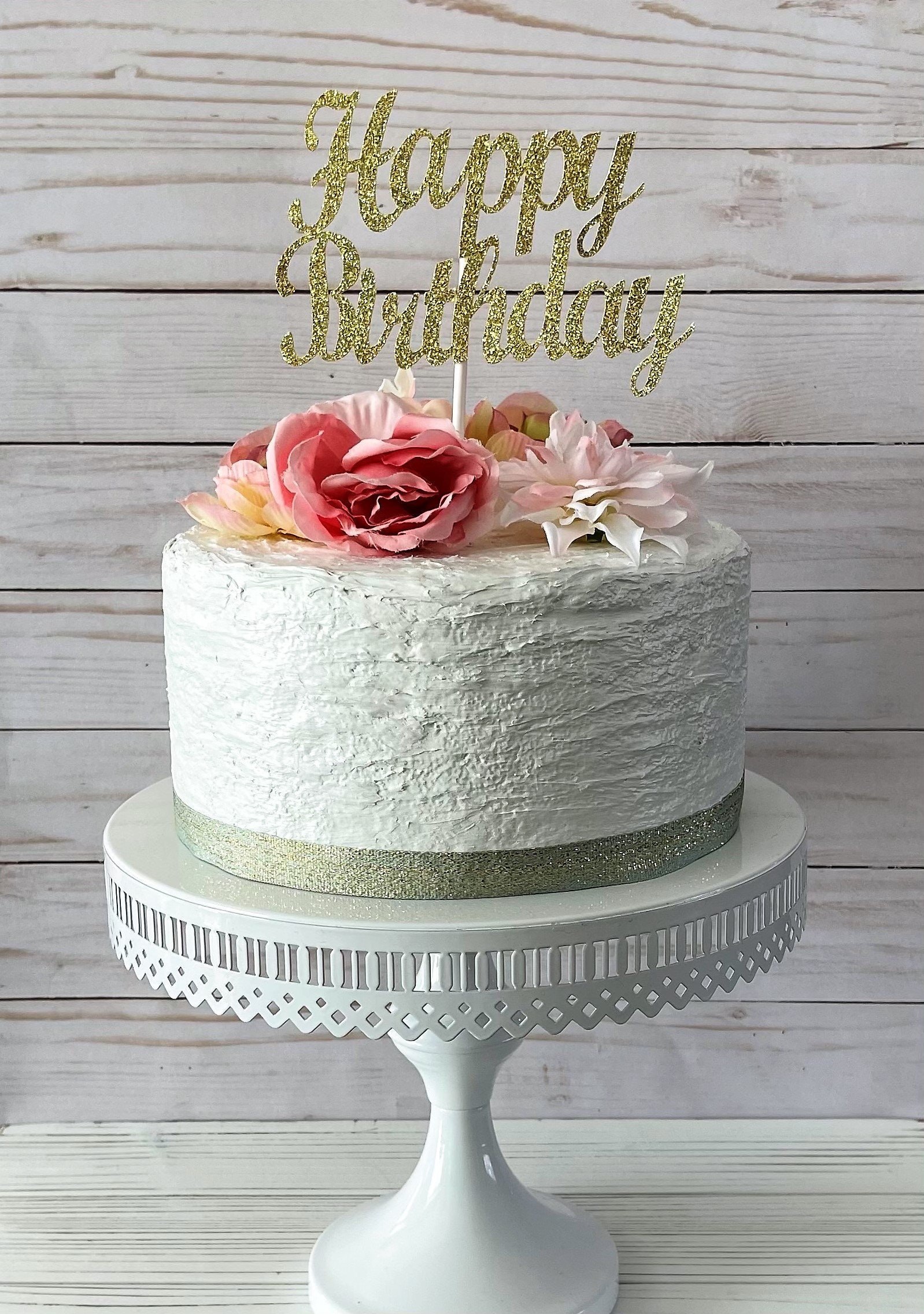 3D Glitter Gold "Happy" Cake Topper - PVC Birthday Party Decoration, Reusable