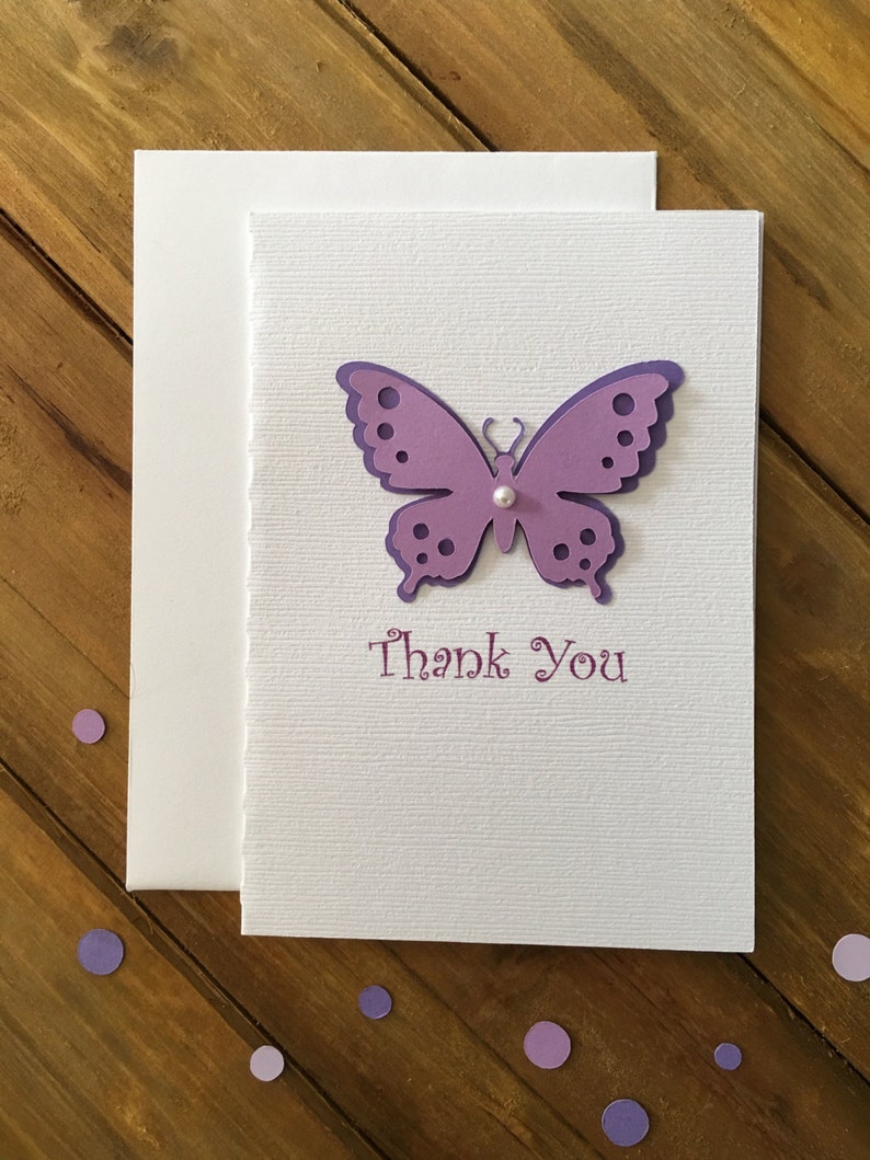 6 Handmade Butterfly Thank You Cards Purple Butterfly Cards Etsy