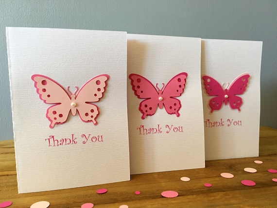 6 Handmade Butterfly Thank You Cards Pink Butterfly Cards