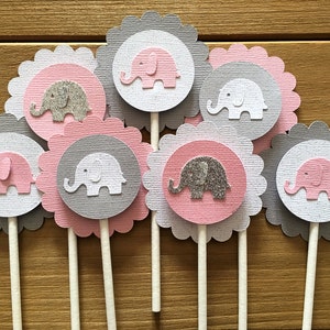 Pink and Gray Elephant Confetti, Elephant, die cut, elephant baby shower confetti, It's a Girl, elephant decoration, girl baby shower image 7