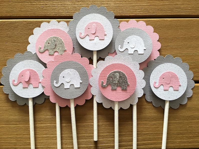 Pink and Gray Elephant Confetti, Elephant, die cut, elephant baby shower confetti, It's a Girl, elephant decoration, girl baby shower Bild 7