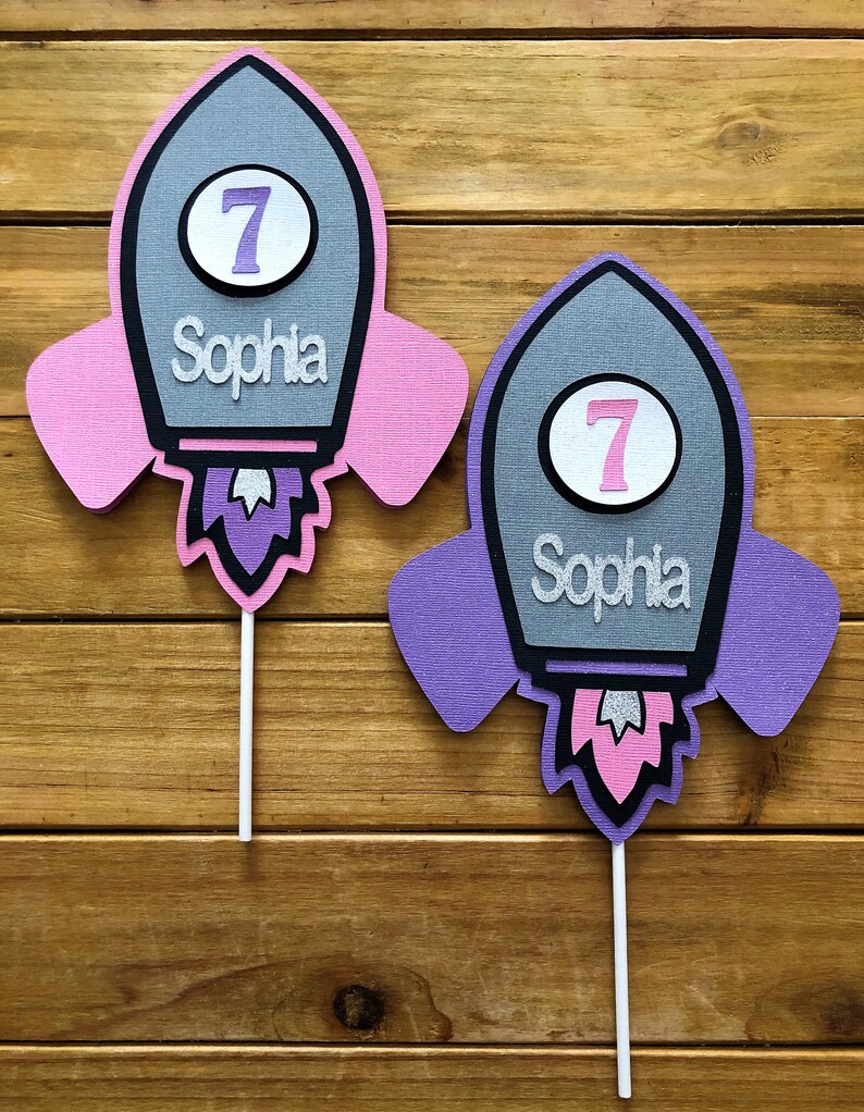 Pink Rocket Cake Topper Outer Space Cake Topper Space - Etsy