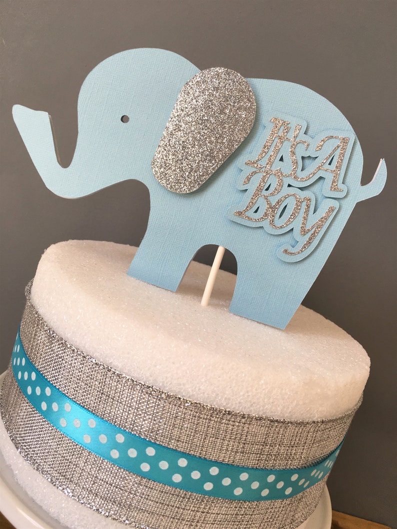 12 Elephant Cupcake Toppers, Elephant Cake Topper, Elephant Baby Shower, Elephant decoration, elephant party decoration, It's a boy image 9