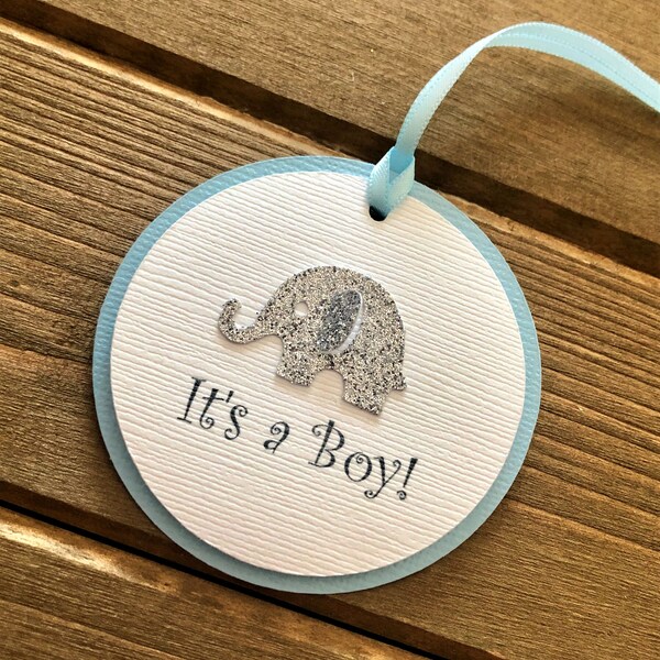 Étiquettes de cadeau éléphant, bleus de remerciement pour baby shower, lot de 12