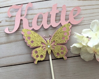 Name Butterfly Cake Topper, Personalized Butterfly Name, Butterfly Birthday, Butterlfy Stick, Butterfly party, Glitter Cake Topper