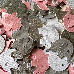 Pink and Gray Elephant Confetti, Elephant, die cut, elephant baby shower confetti, It's a Girl, elephant decoration, girl baby shower image 3