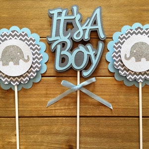 12 Elephant Cupcake Toppers, Elephant Cake Topper, Elephant Baby Shower, Elephant decoration, elephant party decoration, It's a boy image 7