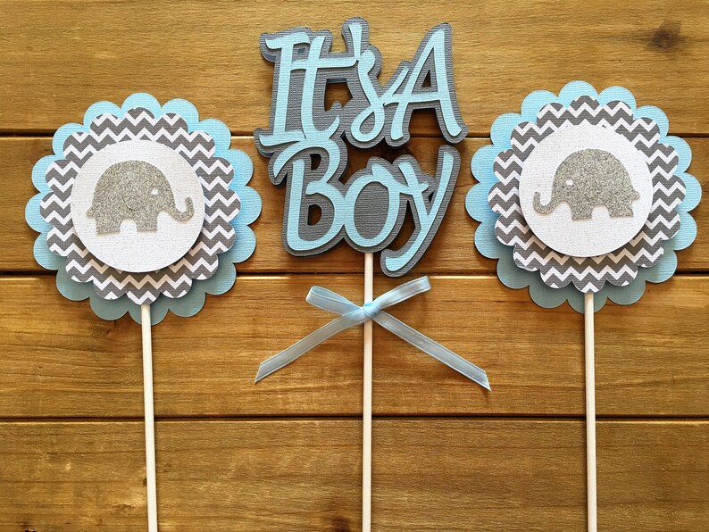 12 Elephant Cupcake Toppers, Elephant Cake Topper, Elephant Baby Shower, Elephant decoration, elephant party decoration, It's a boy image 7