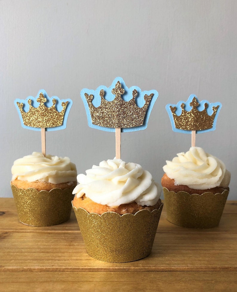 Baby Blue and Gold Glitter Crown Confetti, Royal Prince Party and Table ...