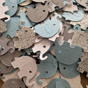 Blue and Gray Elephant Confetti, Elephant die cut, It's a Boy, elephant decoration, elephant baby shower, baby shower confetti, boy image 2