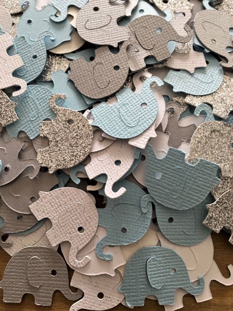 Blue and Gray Elephant Confetti, Elephant die cut, It's a Boy, elephant decoration, elephant baby shower, baby shower confetti, boy image 2