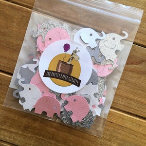 Pink and Gray Elephant Confetti, Elephant, die cut, elephant baby shower confetti, It's a Girl, elephant decoration, girl baby shower image 5