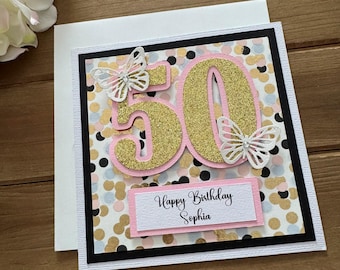 Handmade Butterfly Birthday Card: Custom Age and Greeting, Glitter Detail
