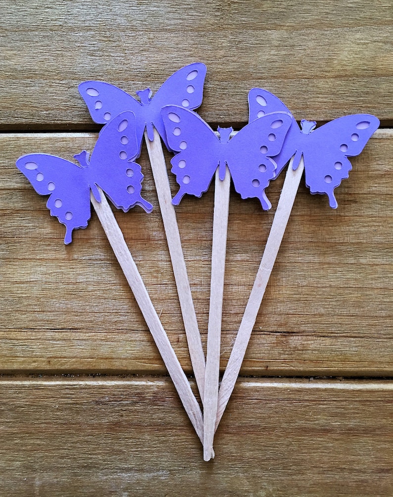 12 Purple Butterfly Cupcake Toppers Butterfly Cake Topper Etsy
