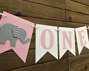 Custom Elephant Banner: Pink & Gray Baby Shower and Birthday Decoration