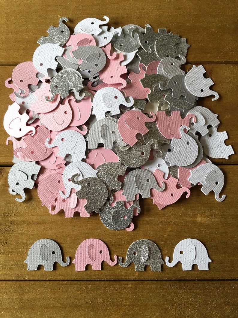 Pink and Gray Elephant Confetti, Elephant, die cut, elephant baby shower confetti, It's a Girl, elephant decoration, girl baby shower image 1