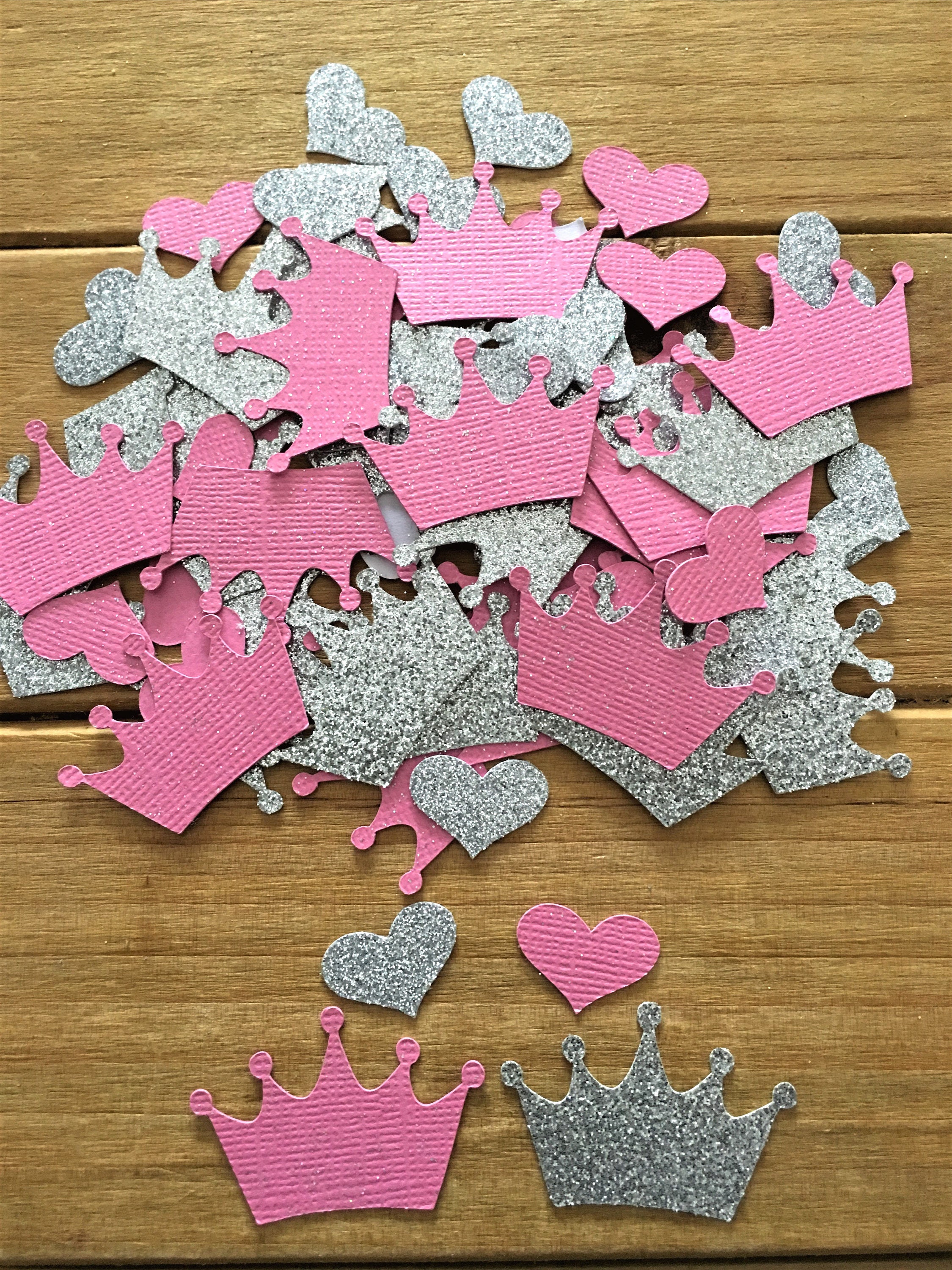 Bright Pink and Silver Crown Confetti Princess Confetti Royal baby shower baby shower confetti Its a Girl Princess Birthday