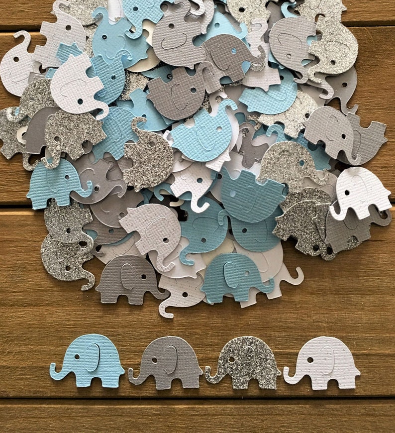 Blue and Gray Elephant Confetti, Elephant die cut, It's a Boy, elephant decoration, elephant baby shower, baby shower confetti, boy image 1