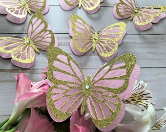 3D Glitter Butterfly Cutouts: Bridal and Baby Shower, Nursery Decor - Set of 6
