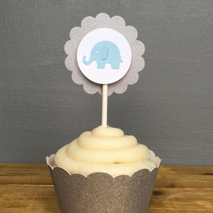 12 Elephant Cupcake Toppers, Elephant Cake Topper, Elephant Baby Shower, Elephant decoration, elephant party decoration, It's a boy image 4
