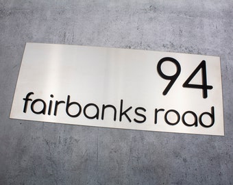 Stainless Steel + Perspex house address sign 40cm x 16cm | Adhesive Included