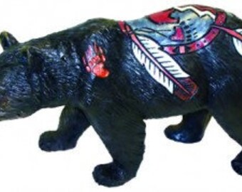 Black Bear Carved Statuary Feathers Blanket Buffalo Skull Figurine