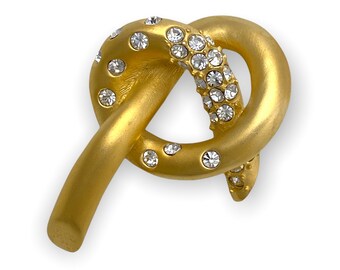 1980's Vintage Givenchy Paris Gold Plated with Rhinestones Accents Know Brooch