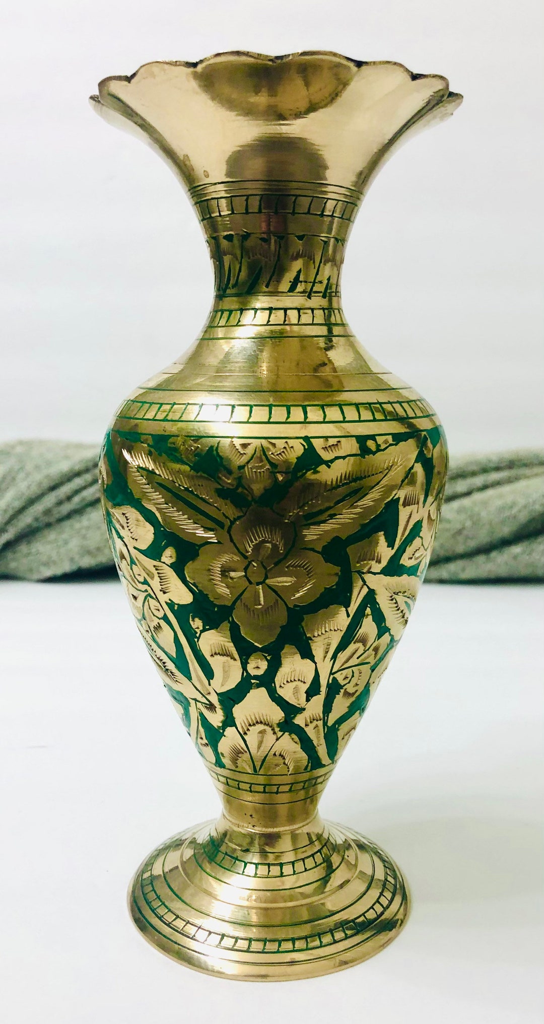 Vintage Brass Vase/ India Vase/ Etched Indian Vase/ Etched Etsy
