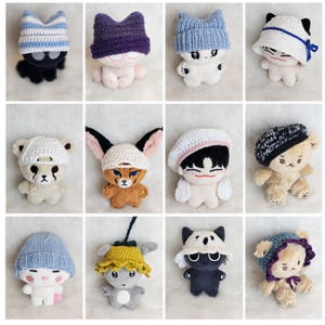 10cm Kpop Doll Clothes - Handmade Crochet Outfit | Beanie, Ball Cap, Bunny Hat, Cat Hat, Cape