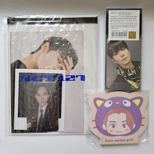 NCT 127 Jaehyun smcu Badge, Doyoung SG photopack, Johnny sanrion memopad