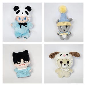 10 cm Kpop Puppenkleidung - Handmade Häkel Outfit | Beanie, Häschenmütze, Katzenmütze, Cape