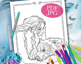 FANTASY COLORING PAGE 'Bear Totem' - Totem Animals, Bears, Animals, Portraits, Spiritual, Colouring Pages for Adults, Printable, pdf jpg