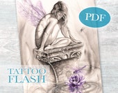 Fairy Tattoo Flash Art: Dragonfly, Lotus Design (PDF)