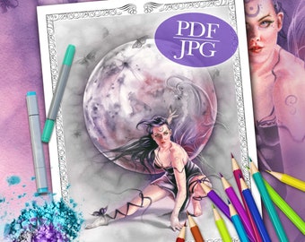 Fairy Grayscale Coloring Page: 'Believe' Fantasy Art (PDF, JPG)