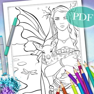 FAIRY COLORING PAGE &#39;Sienna Fairy No. 1&#39; - Coloring Page for Adults, Fantasy Coloring Page, Coloring Pages Digital Download, Printable, pdf