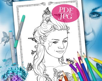 FANTASY COLORING PAGE 'Butterfly Totem' - Totem Animals, Butterflies, Faces Coloring Pages for Adults, Printable, pdf, jpg