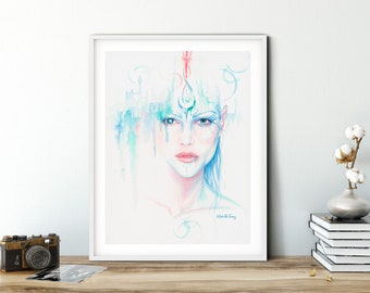 Original Watercolor Goddess Painting: 'Light Body' Fantasy Art (16x12 inches)